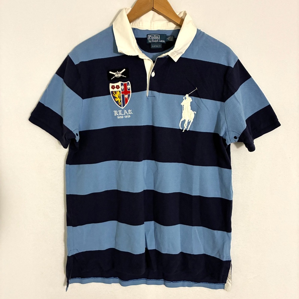 Vtg Polo Ralph Lauren Rugby Shirt Men's L Striped Embroidered Crest Keef Preppy